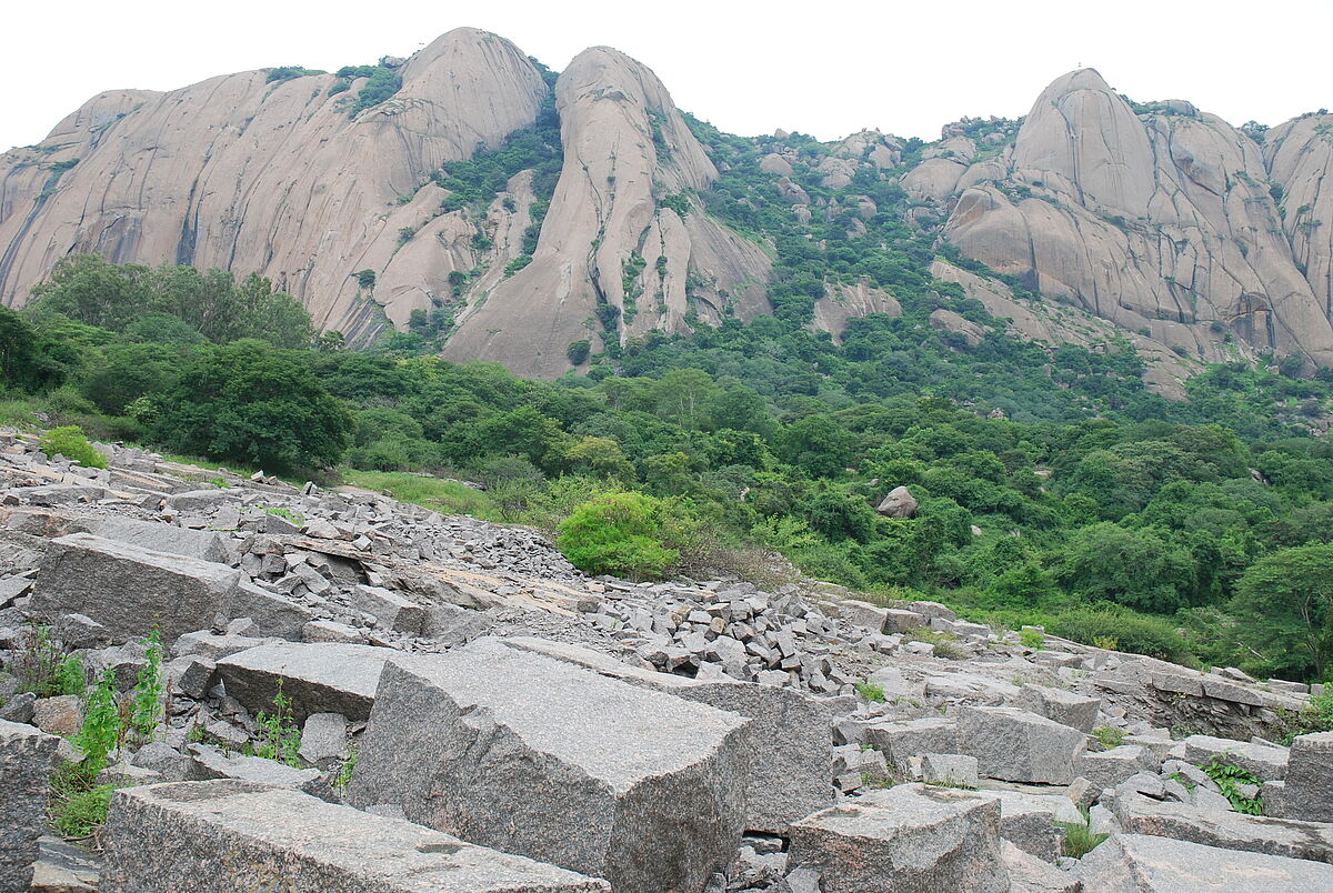 blocks of granite quarrying Savandurg near Bangalore